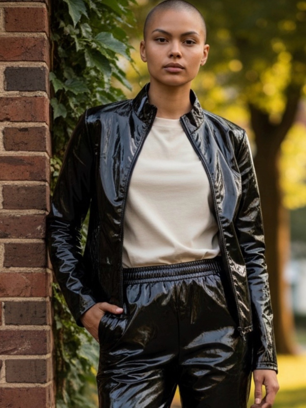 Black Faux Patent Zip-Front Unisex Jacket